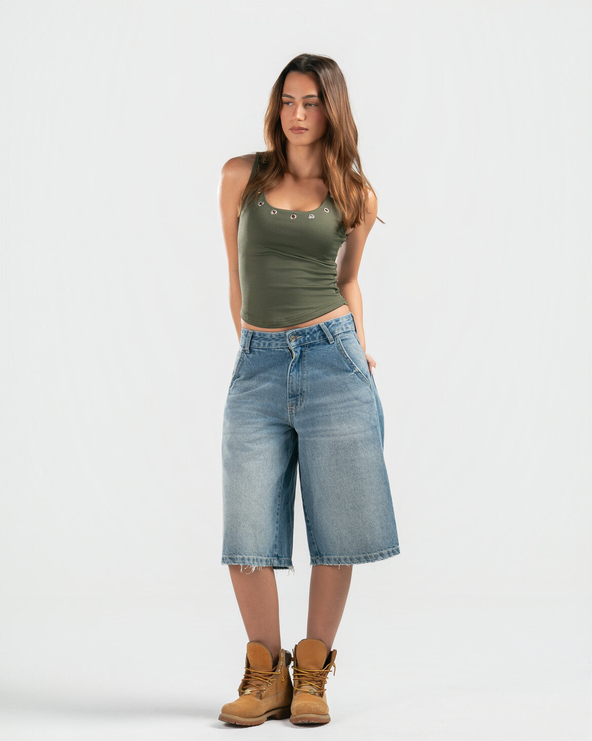 OLIVE STUDDED TANK TOP