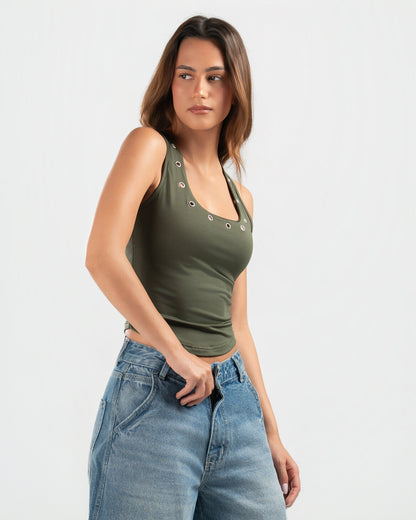 OLIVE STUDDED TANK TOP