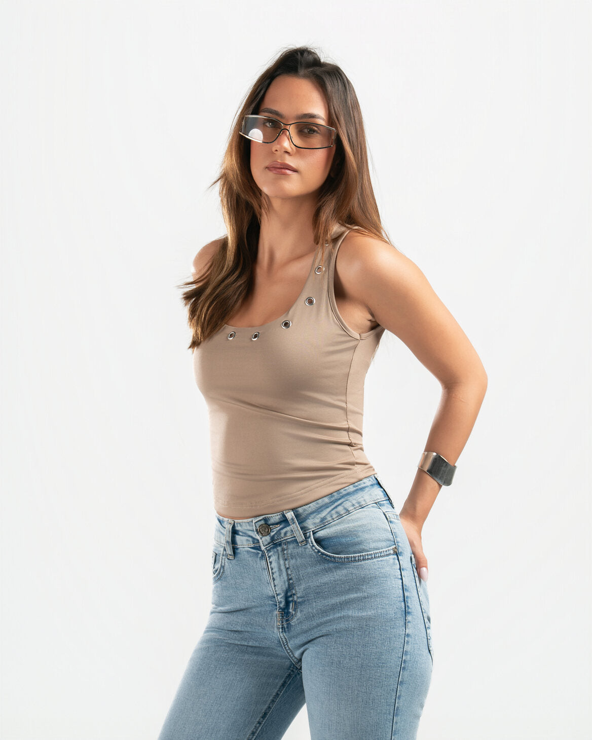 NUDE STUDDED TANK TOP