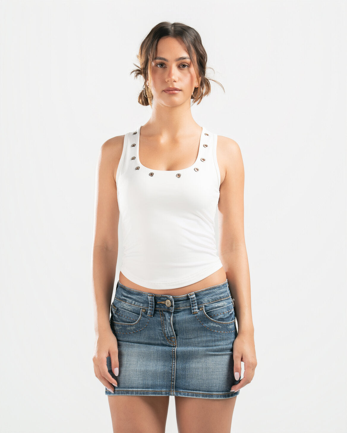 WHITE STUDDED TANK TOP