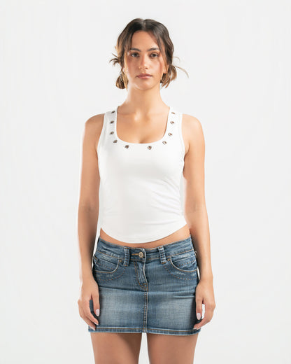 WHITE STUDDED TANK TOP