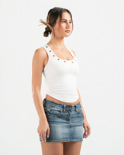 WHITE STUDDED TANK TOP