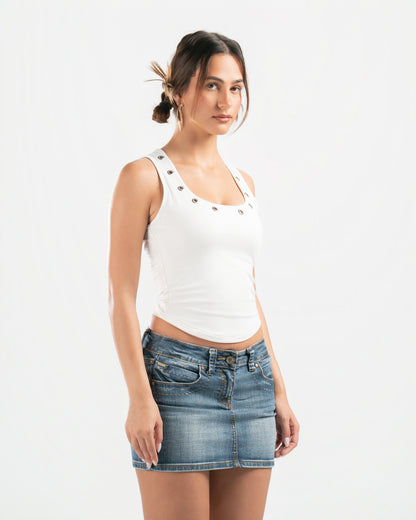 WHITE STUDDED TANK TOP