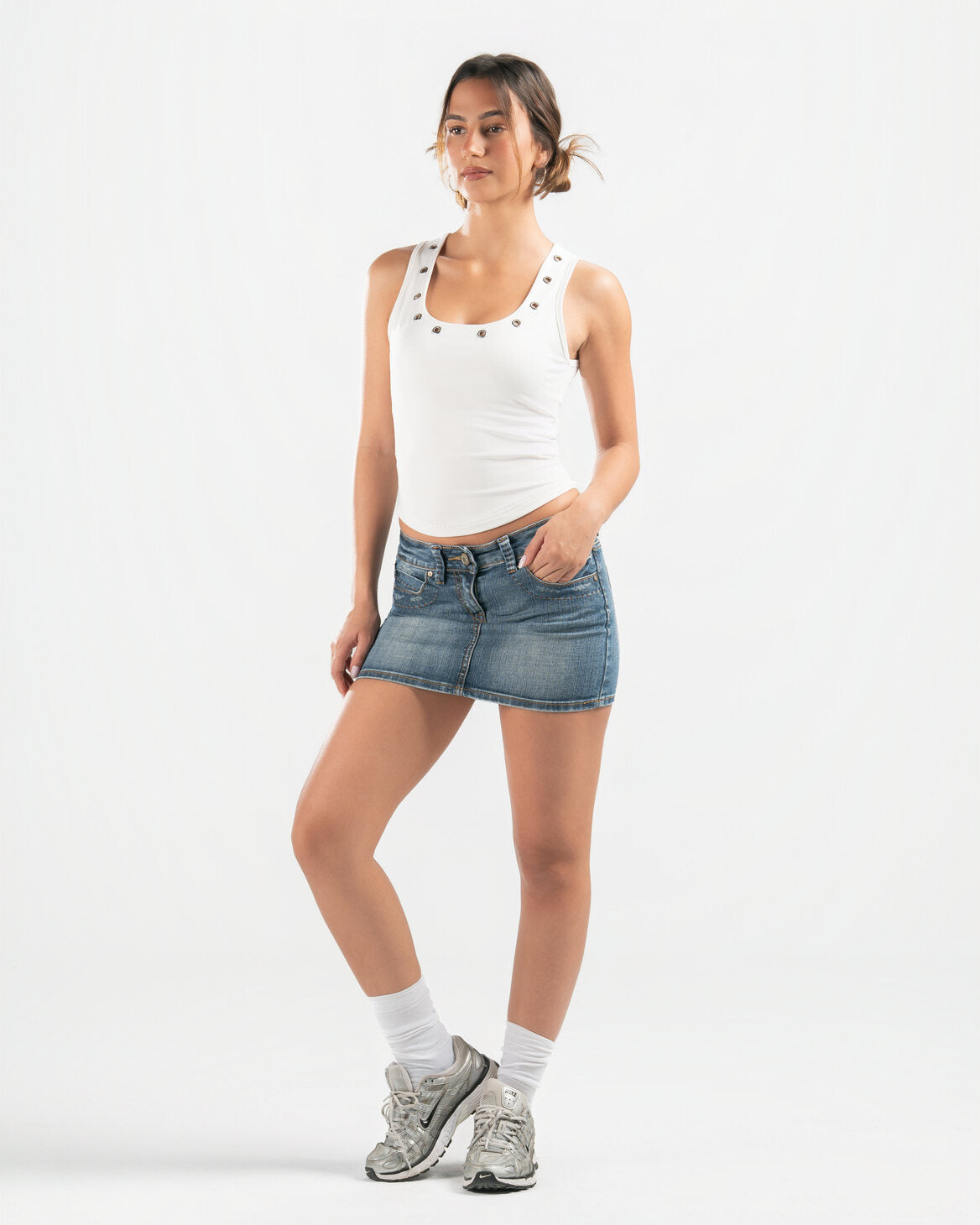 WHITE STUDDED TANK TOP