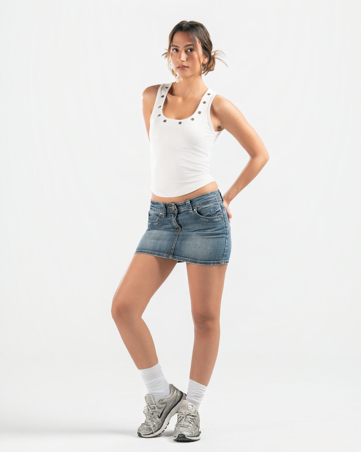 WHITE STUDDED TANK TOP