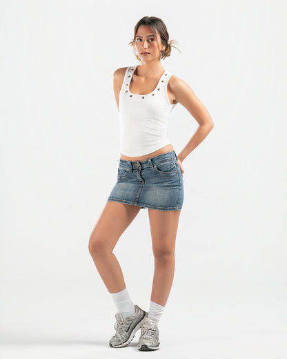 WHITE STUDDED TANK TOP