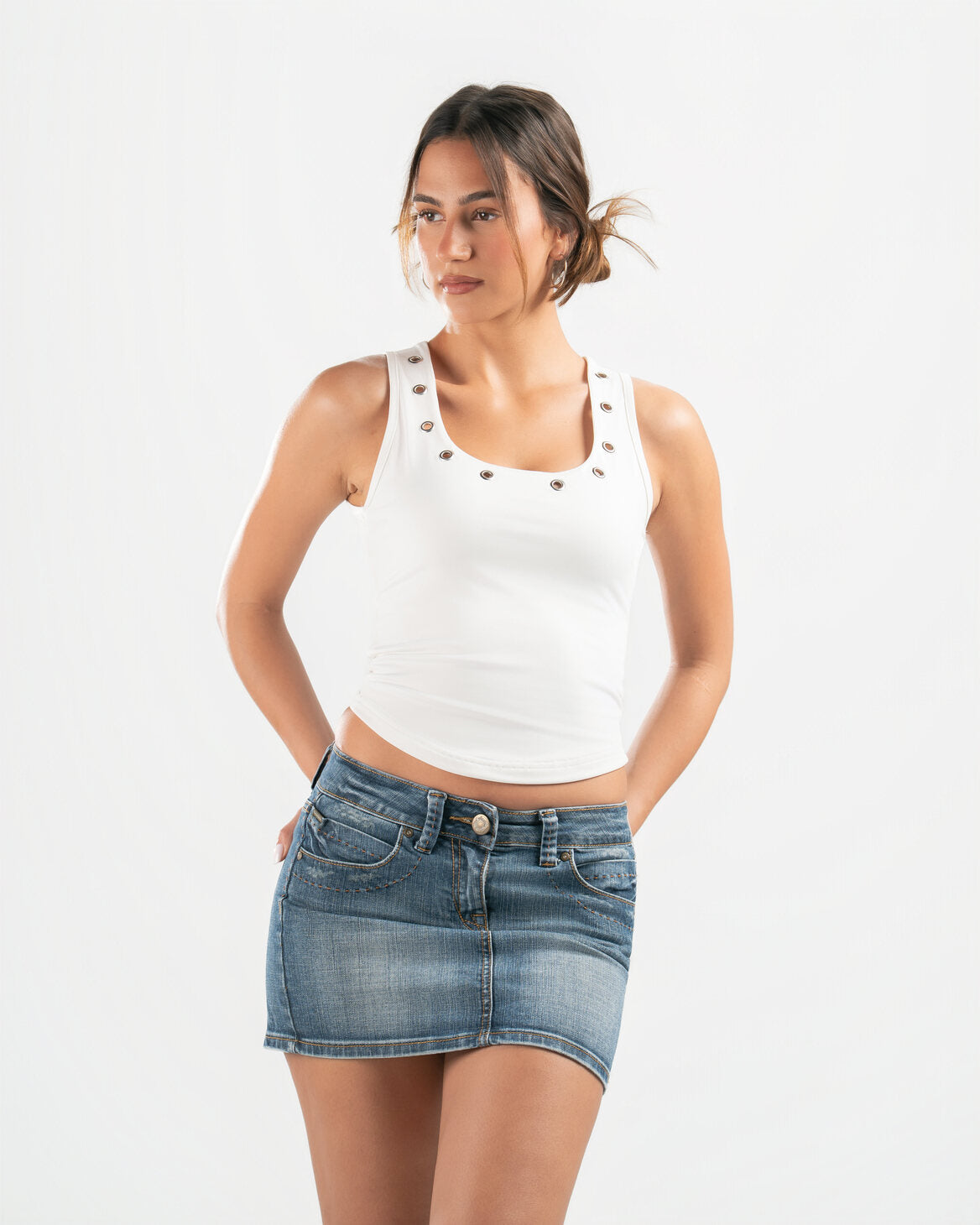 WHITE STUDDED TANK TOP