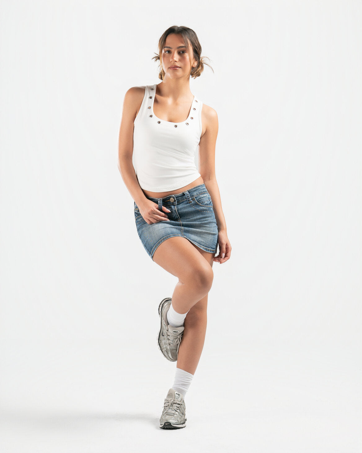 WHITE STUDDED TANK TOP