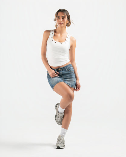 WHITE STUDDED TANK TOP