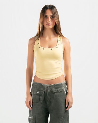 BUTTER YELLOW STUDDED TANK TOP