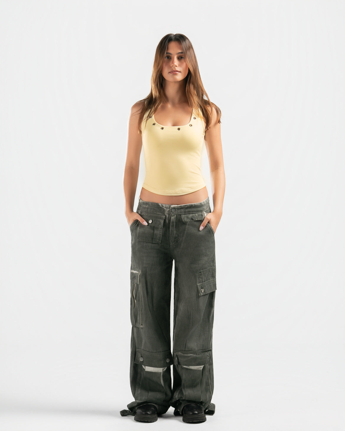 BUTTER YELLOW STUDDED TANK TOP