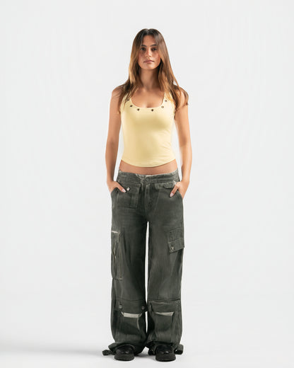 BUTTER YELLOW STUDDED TANK TOP