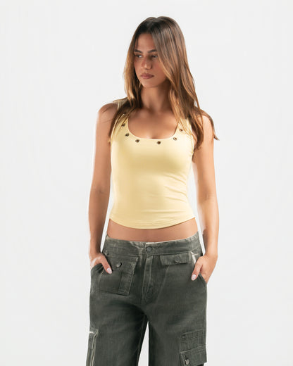 BUTTER YELLOW STUDDED TANK TOP