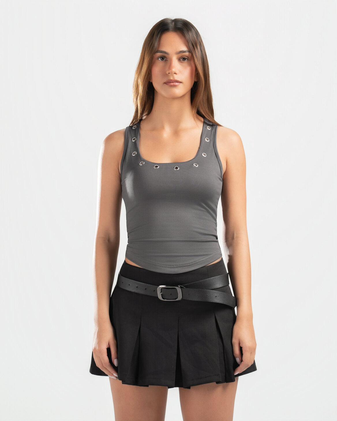 GREY STUDDED TANK TOP