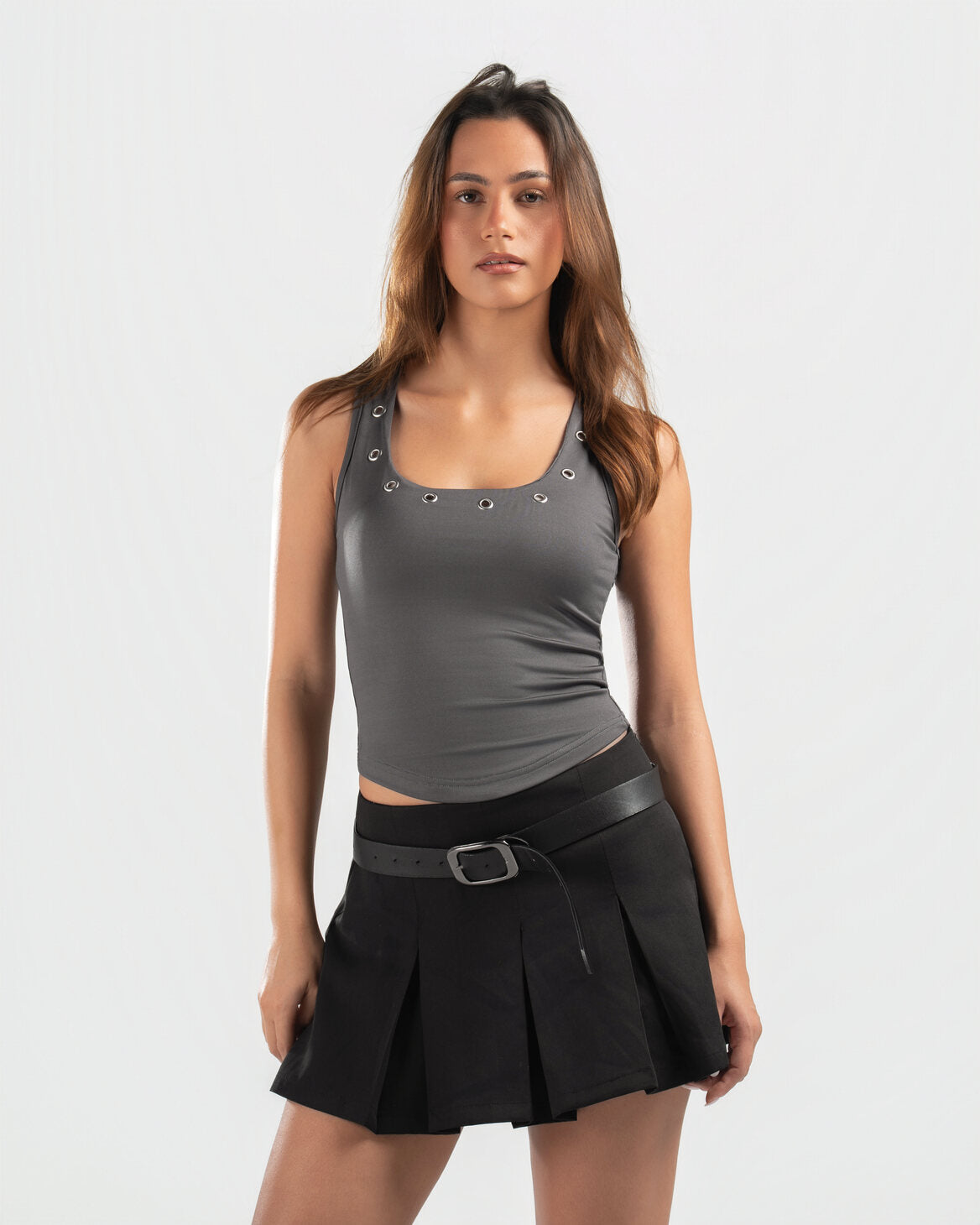 GREY STUDDED TANK TOP