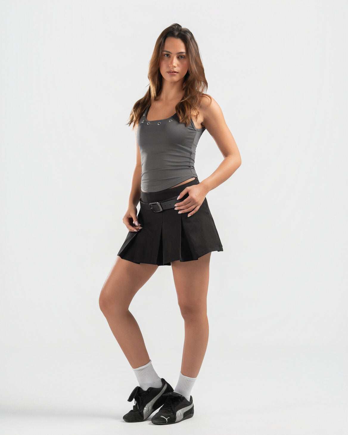 GREY STUDDED TANK TOP