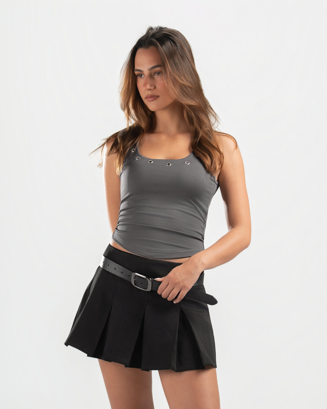 GREY STUDDED TANK TOP