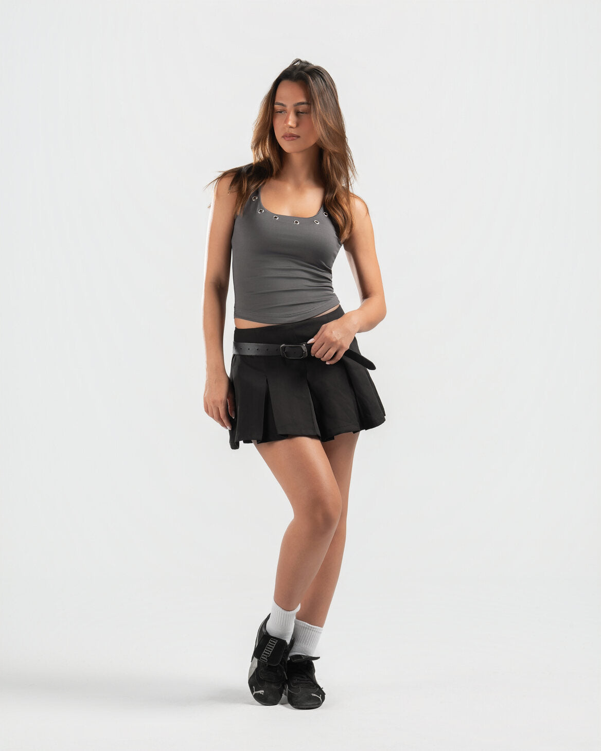 GREY STUDDED TANK TOP