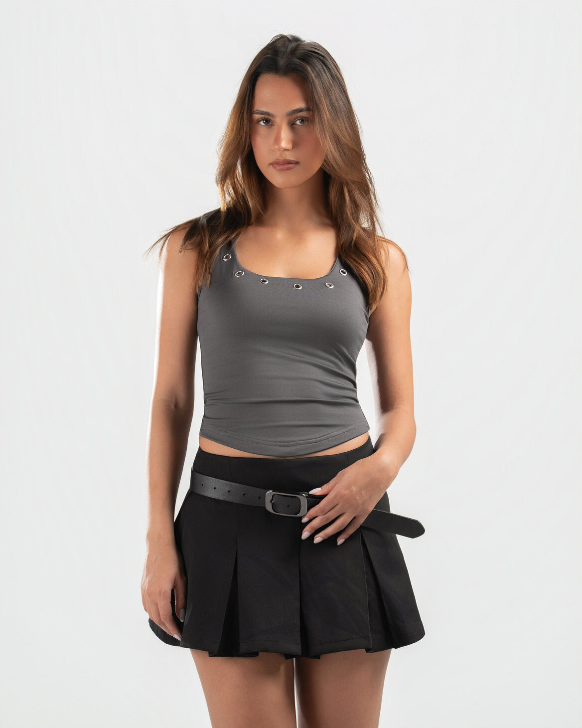 GREY STUDDED TANK TOP