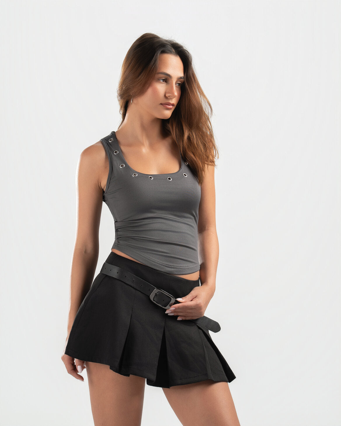 GREY STUDDED TANK TOP