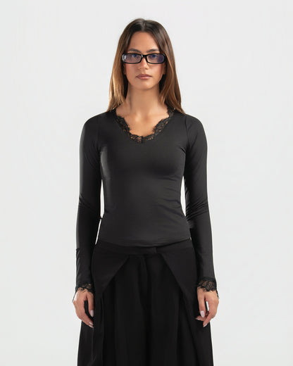 BLACK V LACE TOP