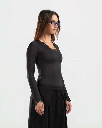 BLACK V LACE TOP