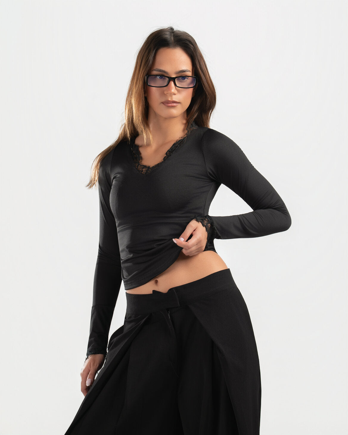 BLACK V LACE TOP