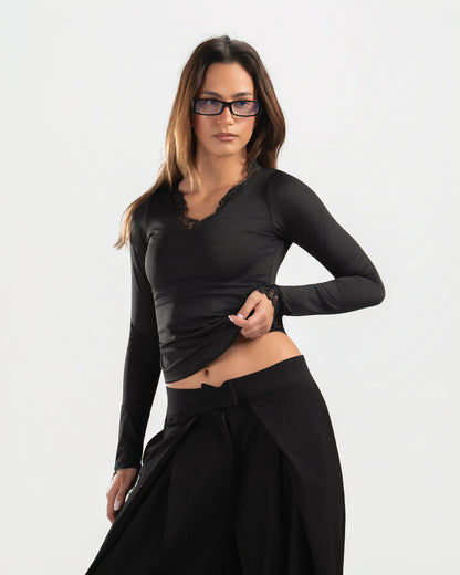 BLACK V LACE TOP