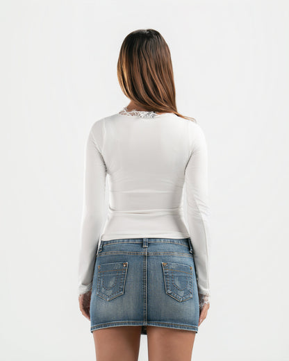 WHITE V LACE TOP