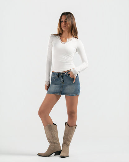 WHITE V LACE TOP