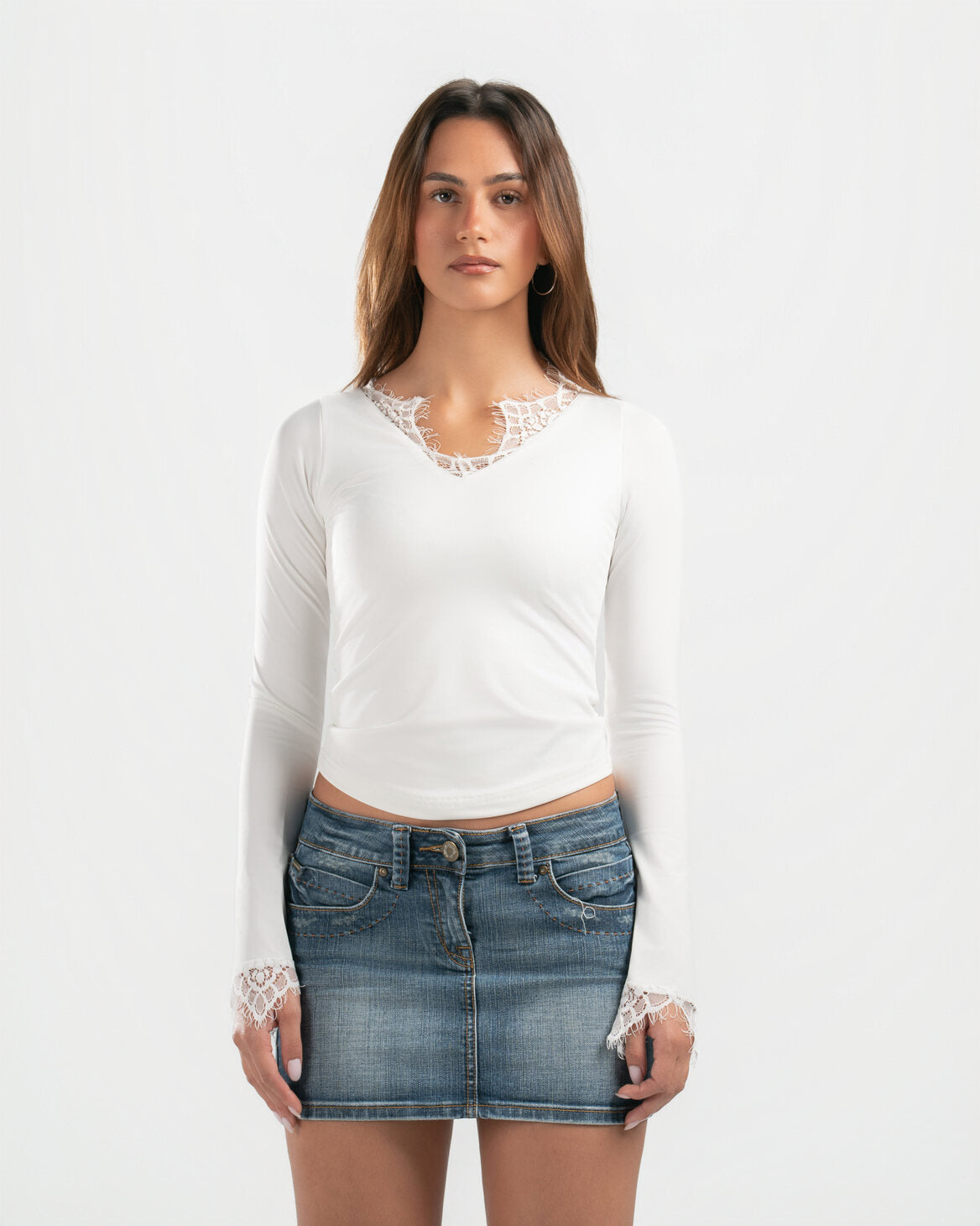 WHITE V LACE TOP