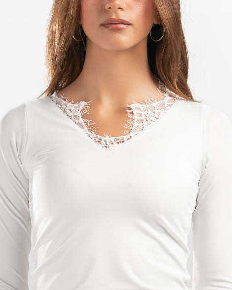 WHITE V LACE TOP