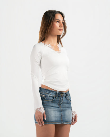 WHITE V LACE TOP