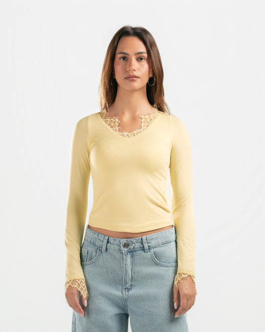 BUTTER YELLOW V LACE TOP