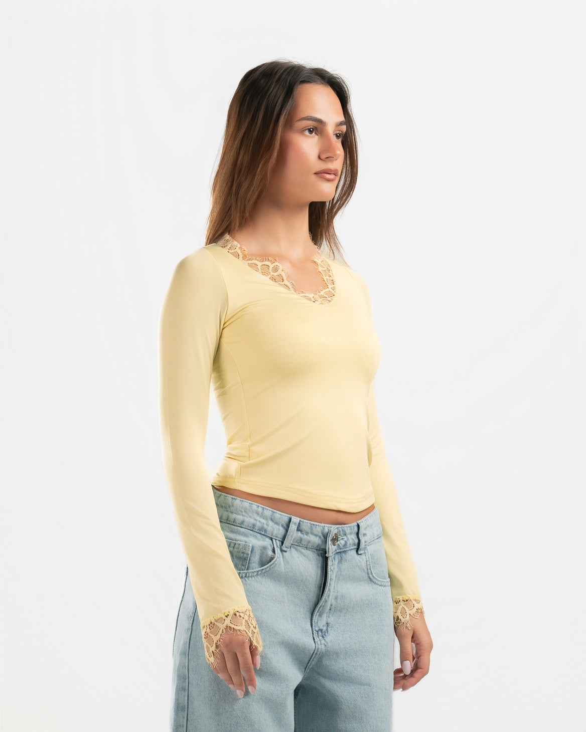 BUTTER YELLOW V LACE TOP