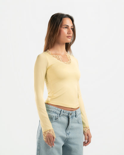 BUTTER YELLOW V LACE TOP