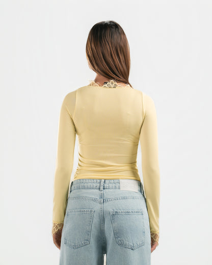 BUTTER YELLOW V LACE TOP