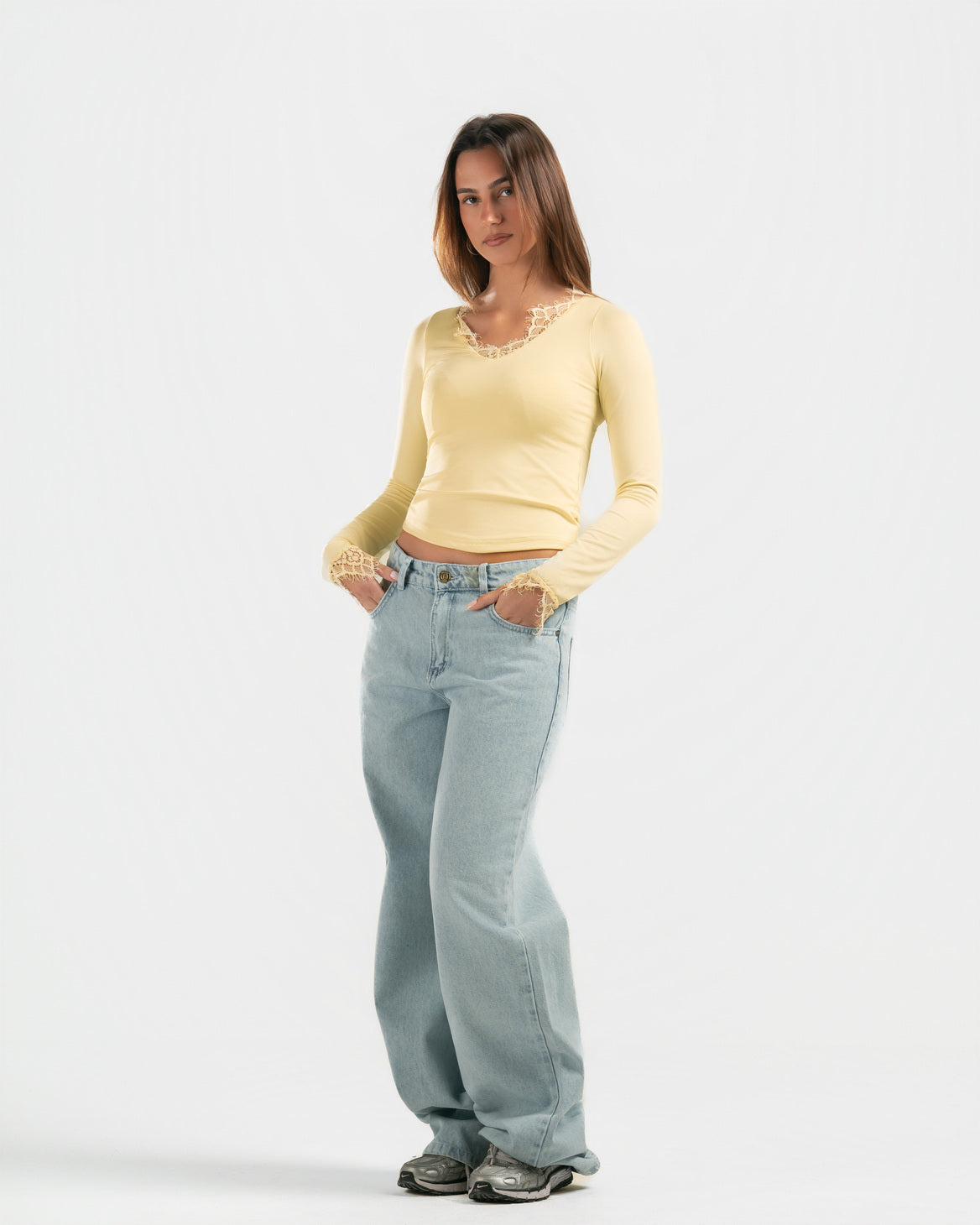 BUTTER YELLOW V LACE TOP