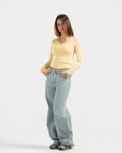 BUTTER YELLOW V LACE TOP