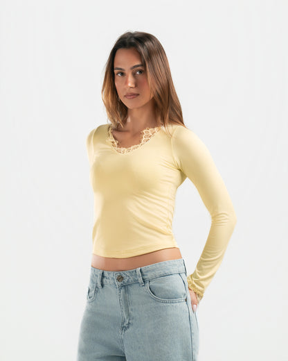 BUTTER YELLOW V LACE TOP