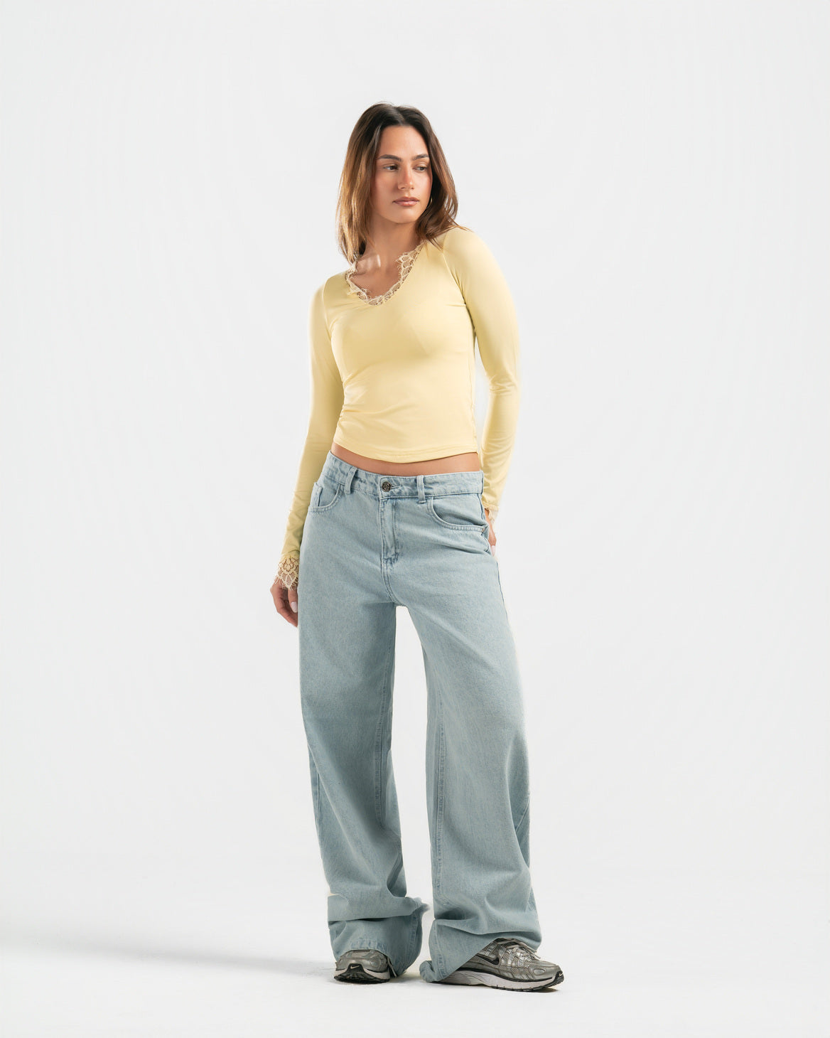 BUTTER YELLOW V LACE TOP