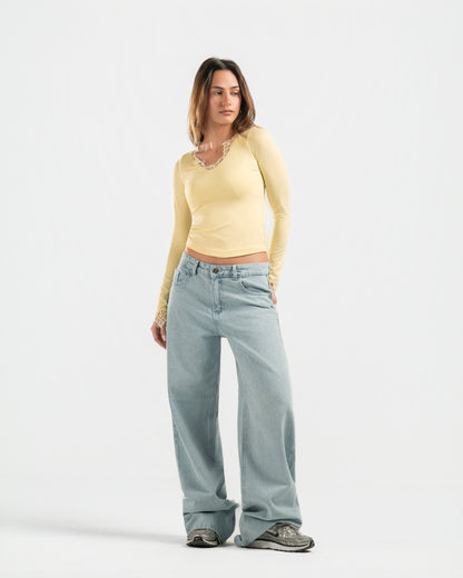 BUTTER YELLOW V LACE TOP