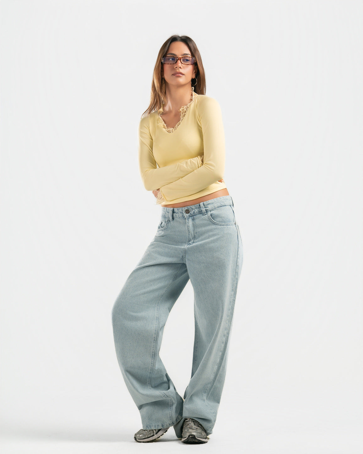 BUTTER YELLOW V LACE TOP