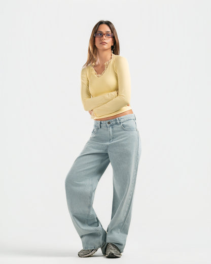 BUTTER YELLOW V LACE TOP