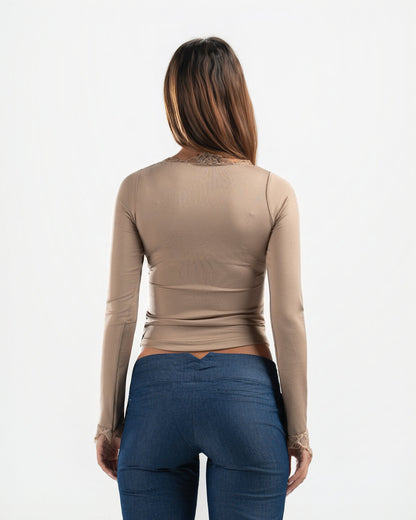 NUDE V LACE TOP