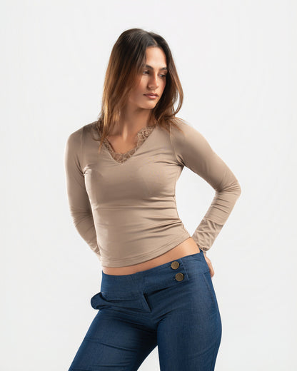 NUDE V LACE TOP