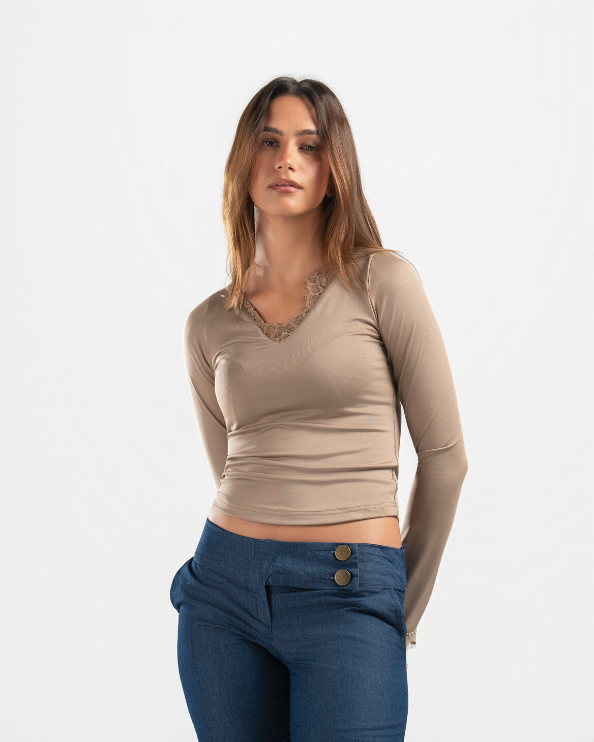 NUDE V LACE TOP