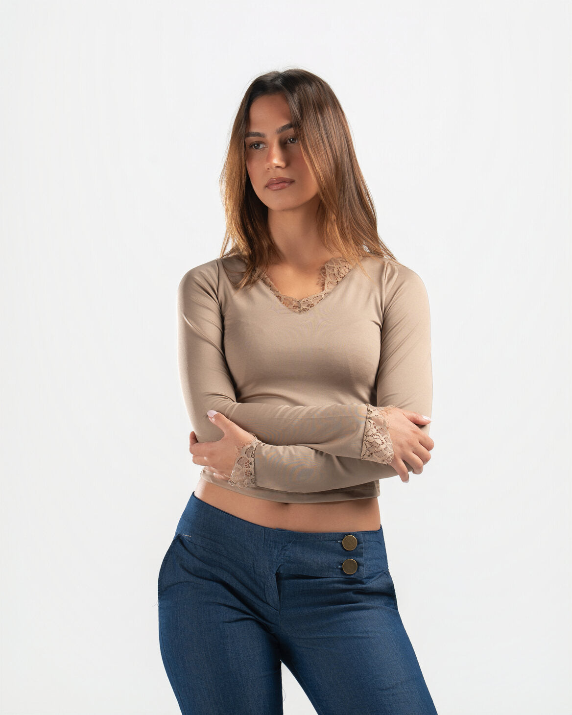 NUDE V LACE TOP