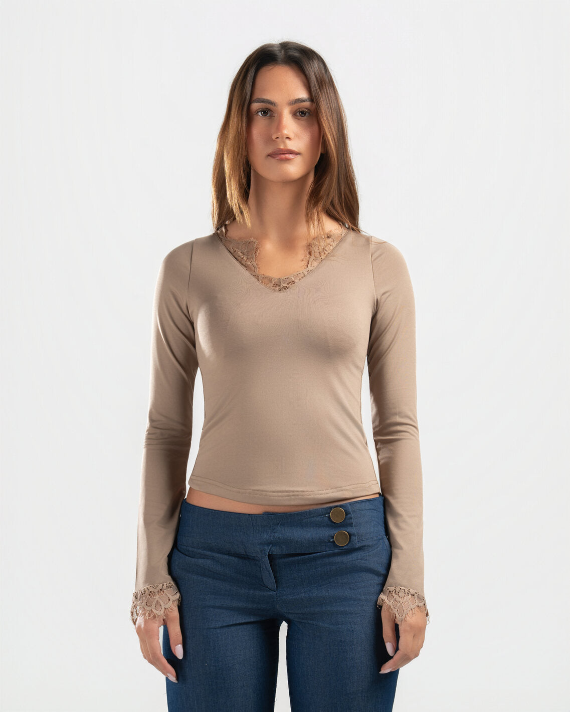 NUDE V LACE TOP