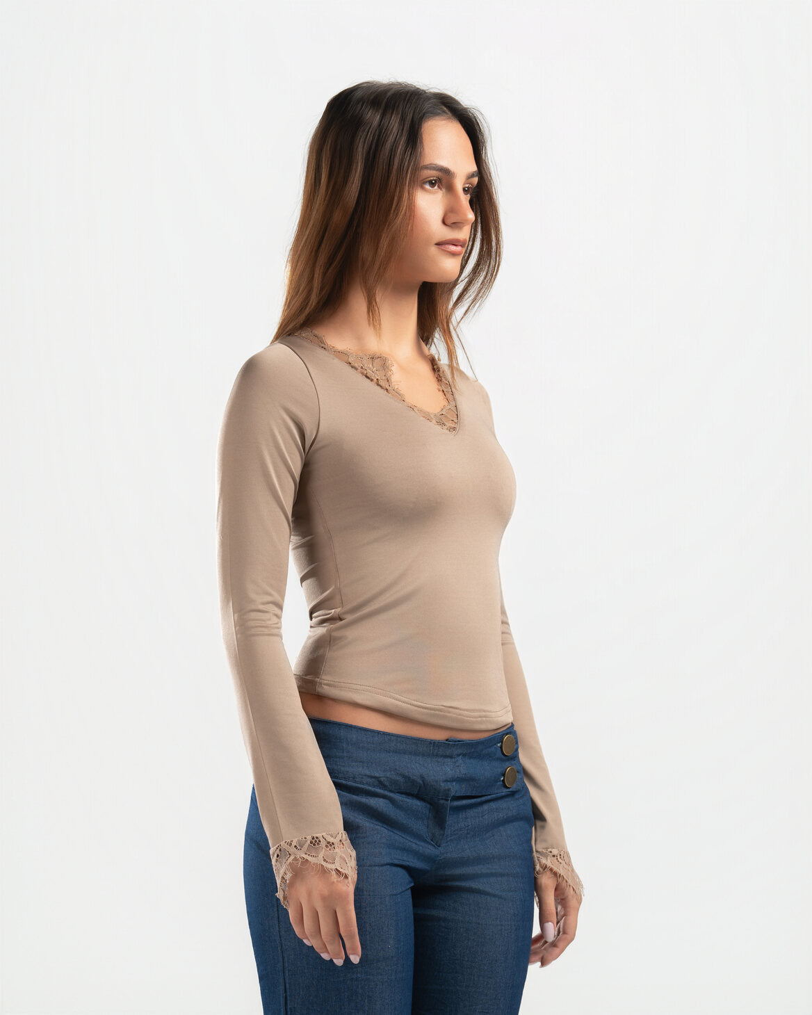 NUDE V LACE TOP